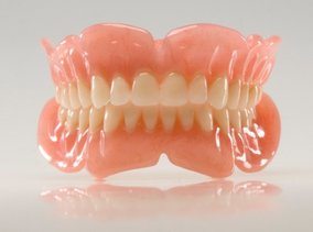 A set of upper and lower dentures.